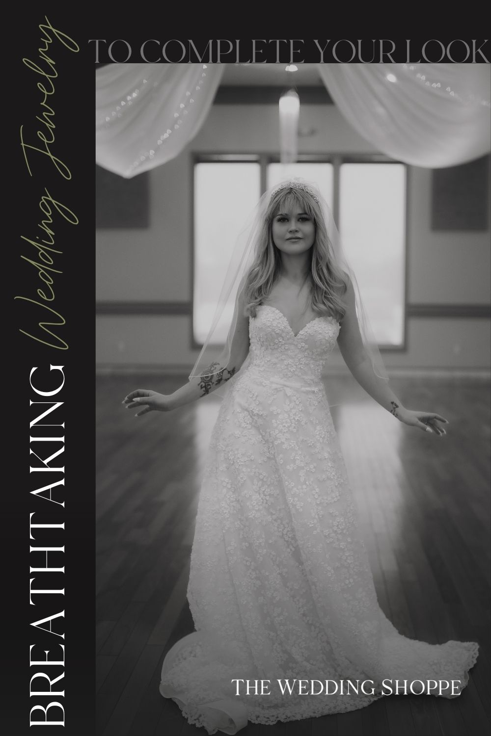 Pinnable blog post graphic for "Breathtaking Wedding Jewelry to Complete Your Look" from The Wedding Shoppe.