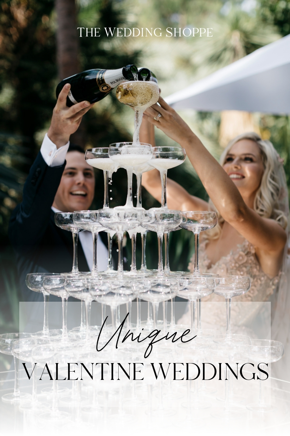 Pinnable blog post graphic for "Unique Valentine Weddings" from The Wedding Shoppe.