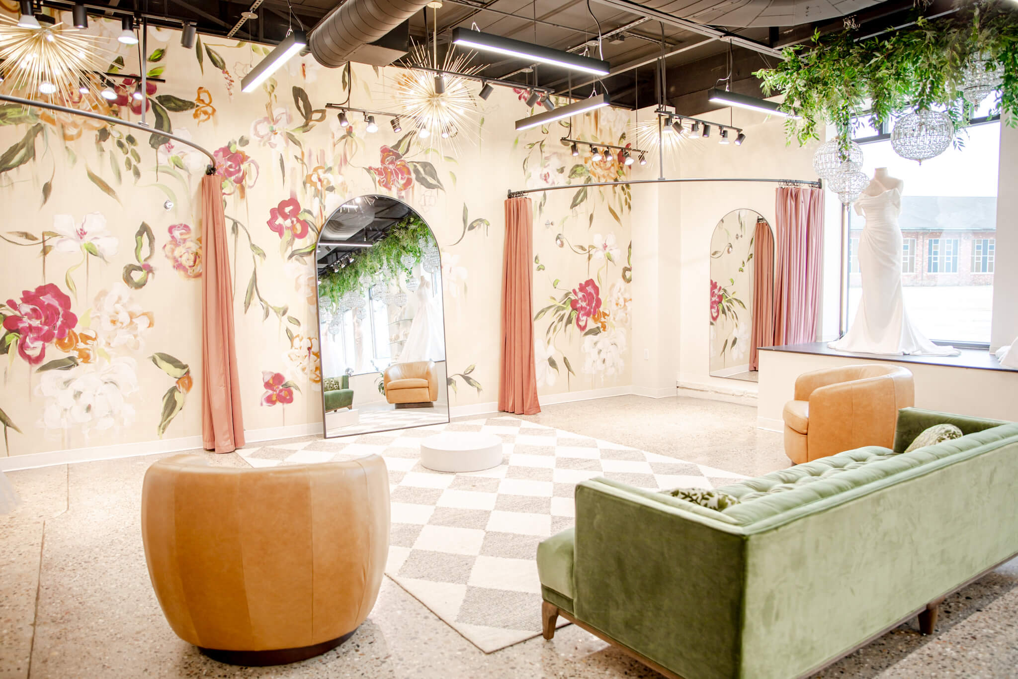decorated fitting room at The Wedding Shoppe