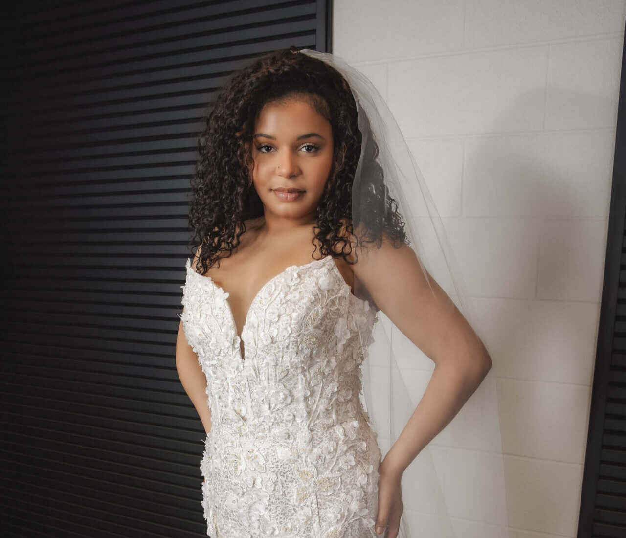 woman in classic, white wedding gown